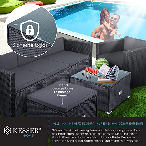 KESSER® Polyrattan Lounge Aruba - Gartenlounge für 4-5 Personen Gartenmöbel-Set Sitzgruppe aus 3er Gartensofa, Sessel, Hocker Beistelltisch mit Sitzkissen für Garten, Terrasse und Balkon, Anthrazit - 5