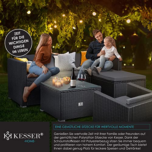 KESSER® Polyrattan Lounge Aruba - Gartenlounge für 4-5 Personen Gartenmöbel-Set Sitzgruppe aus 3er Gartensofa, Sessel, Hocker Beistelltisch mit Sitzkissen für Garten, Terrasse und Balkon, Anthrazit - 6
