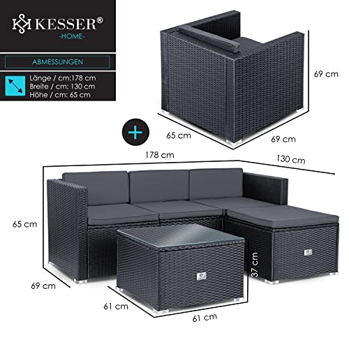 KESSER® Polyrattan Lounge Aruba - Gartenlounge für 4-5 Personen Gartenmöbel-Set Sitzgruppe aus 3er Gartensofa, Sessel, Hocker Beistelltisch mit Sitzkissen für Garten, Terrasse und Balkon, Anthrazit - 7