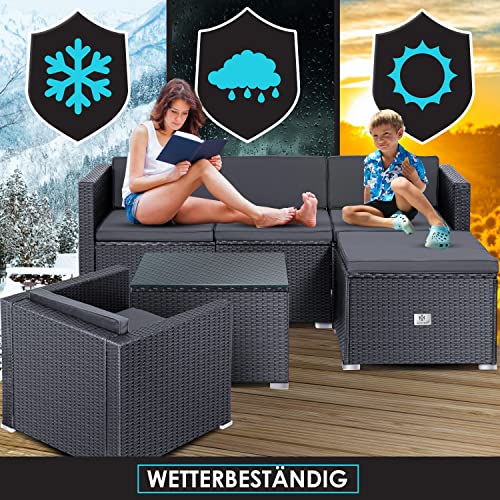 KESSER® Polyrattan Lounge Aruba - Gartenlounge für 4-5 Personen Gartenmöbel-Set Sitzgruppe aus 3er Gartensofa, Sessel, Hocker Beistelltisch mit Sitzkissen für Garten, Terrasse und Balkon, Anthrazit - 8