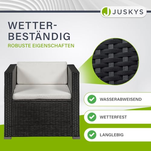 Juskys Polyrattan Lounge Punta Cana L schwarz — Gartenlounge Set für 4-5 Personen — Gartenmöbel-Set mit Sessel, Sofa, Tisch & Hocker – Sitzbezüge in Creme - 3