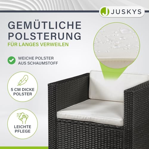 Juskys Polyrattan Lounge Punta Cana L schwarz — Gartenlounge Set für 4-5 Personen — Gartenmöbel-Set mit Sessel, Sofa, Tisch & Hocker – Sitzbezüge in Creme - 5