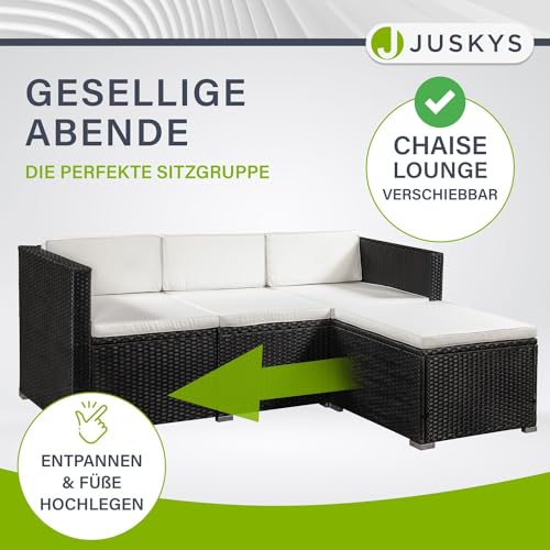 Juskys Polyrattan Lounge Punta Cana L schwarz — Gartenlounge Set für 4-5 Personen — Gartenmöbel-Set mit Sessel, Sofa, Tisch & Hocker – Sitzbezüge in Creme - 6