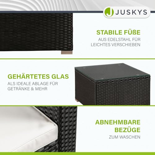 Juskys Polyrattan Lounge Punta Cana L schwarz — Gartenlounge Set für 4-5 Personen — Gartenmöbel-Set mit Sessel, Sofa, Tisch & Hocker – Sitzbezüge in Creme - 8