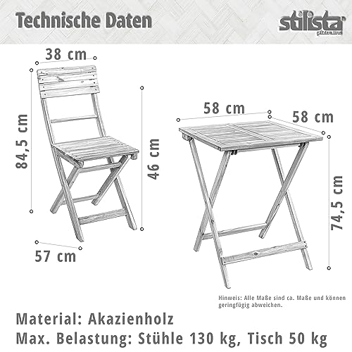 STILISTA® Bistro Set 3-teilig aus Akazienholz bestehend aus einem Tisch und Zwei Stühlen, klappbar - 4