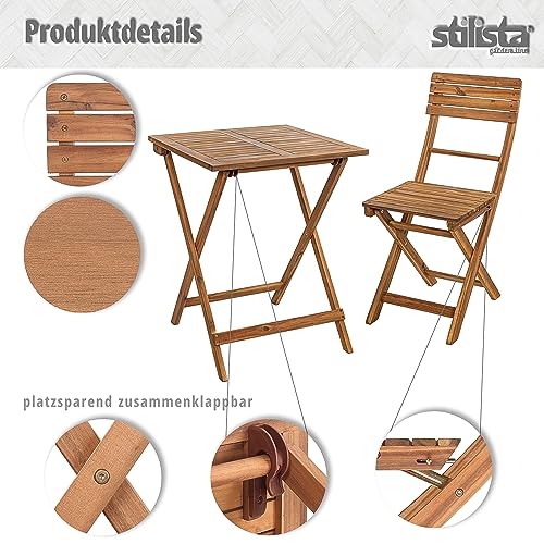 STILISTA® Bistro Set 3-teilig aus Akazienholz bestehend aus einem Tisch und Zwei Stühlen, klappbar - 6