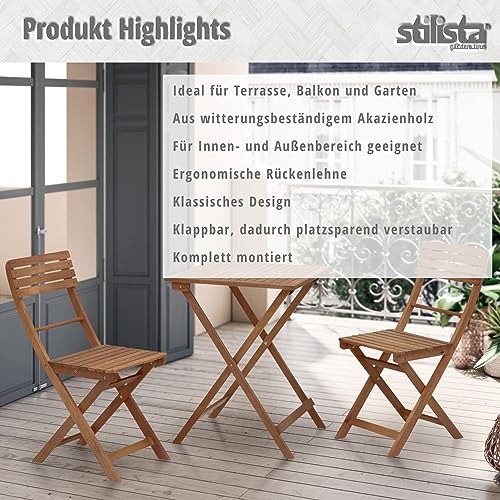 STILISTA® Bistro Set 3-teilig aus Akazienholz bestehend aus einem Tisch und Zwei Stühlen, klappbar - 7