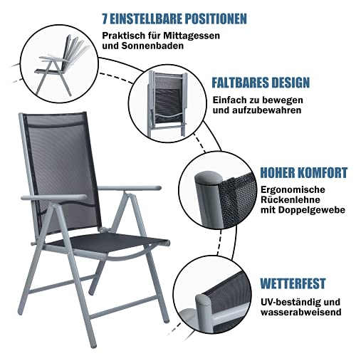 WELS Gartenmöbel Set 4 Stühle mit Tisch | Sitzgruppe Garten | Terassenmöbel wetterfest | Gartenmöbel Set Aluminium | Gartentisch mit Stühlen Set | Terrassenmöbel Set - 3