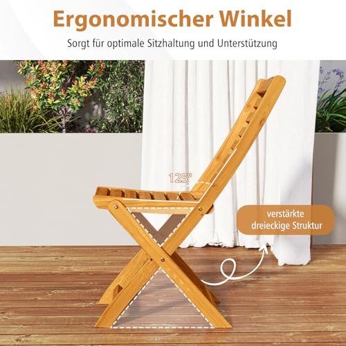 COSTWAY 3-TLG. Klappbares Balkonset Sitzganitur aus Akazienholz und mit Kissen, Gartenmöbel-Set Terrassenset mit rundem Tisch & 2 Stühlen, Garten Sitzgruppe für In & Outdoor - 6