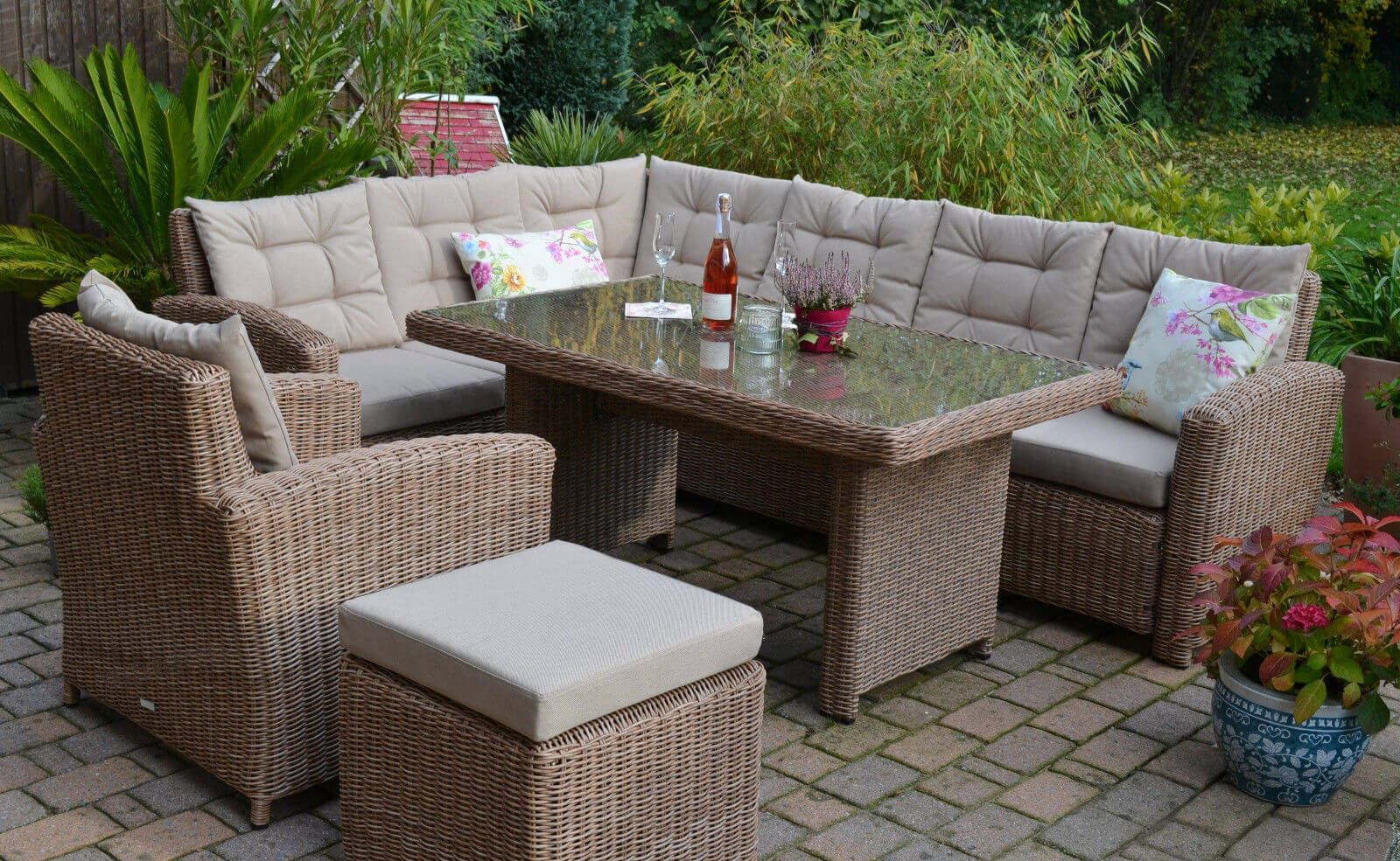 【ᐅᐅ】Ecklounge Gartenlounge Gartensofa Gartengarnitur Manhattan Natur