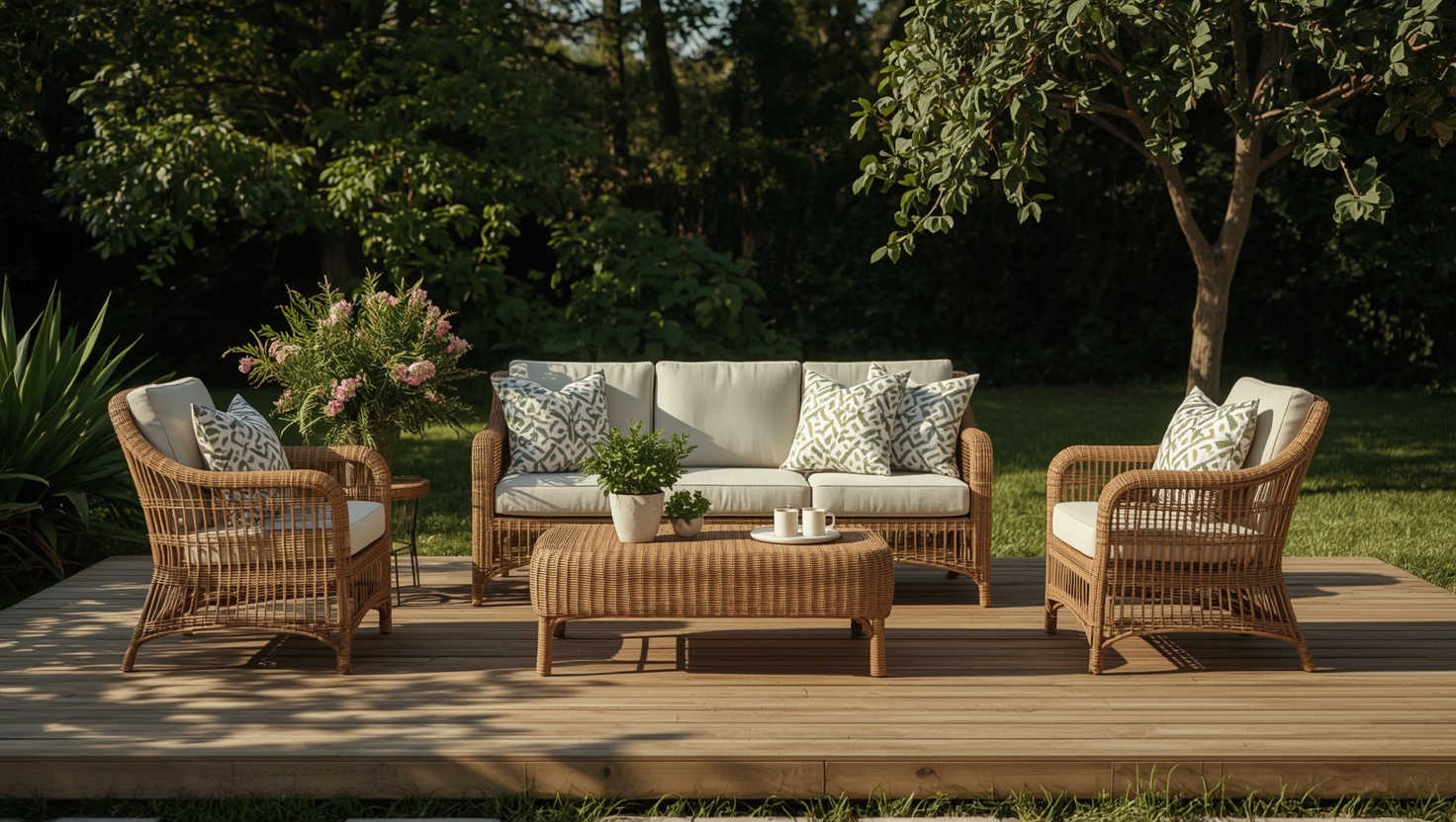 Sitzgruppe Garten auf sonniger Terrasse